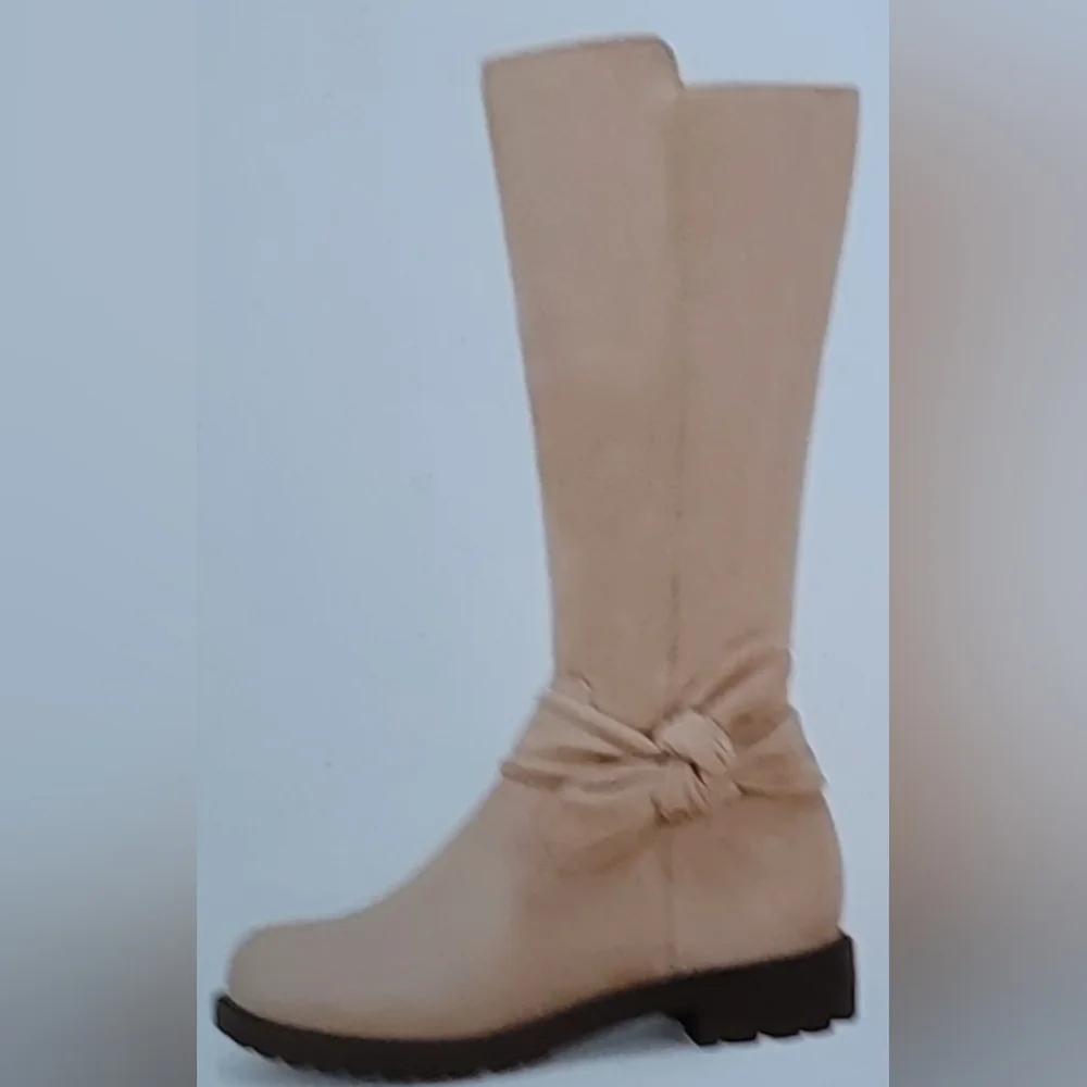 NIB COUTGO SUEDE BOW KNOT ROUND TOE LUG SOLE NON SLIP TODDLER BOOT